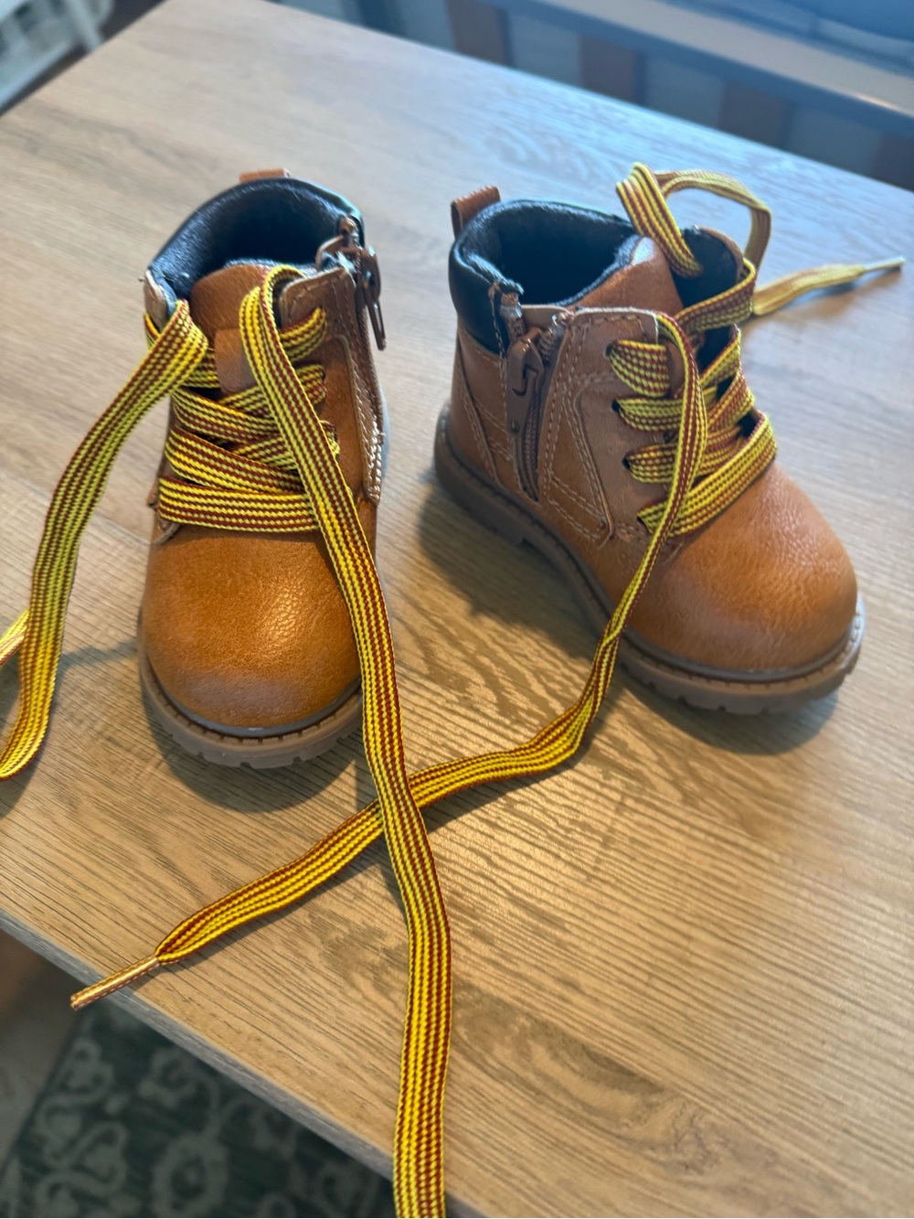 Carter's Tan Brown Kids Lace-Up Boots with Yellow Accent Laces